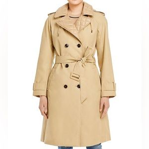 KATE SPADE Quilted Trim Hooded Trench Coat Large Classic Stylish Chic Trendy